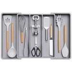 Lifewit Utensil Drawer Organiser, Expandable Large Cutlery Tray for Kitchen, Adjustable Silverware Flatware Holder, Plastic Kitchen Spatula Tools and Gadgets Storage Divider, Large, Gray