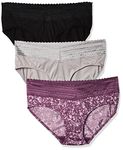 Warner's Women's Blissful Benefits No Muffin 3 Pack Hipster Panties, Amaranth Abstract Print/Black/Platinum, XXX-Large