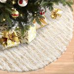 Dremisland Christmas Tree Skirt White&Silver Bronzing Luxury Faux Fur Tree Skirt with Sequin Stripes Soft Plush Xmas Tree Skirt for Winter Party Holiday Xmas Decorations (Gold, 36inch/90cm)