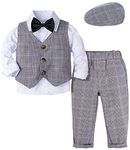 mintgreen Baby Boys Wedding Suit, Christening Tuxedo Gentleman Outfits with Cap, Grey Plaid, 2-3 Years, 100