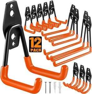 12 Pack Garage Hooks Heavy Duty,Utility Steel Garage Storage Hooks,Wall Mount Garage Hanger&Organizer for Organizing Power Tools,Ladders,Bulk Items,Bikes,Ropes and More Equipment (Orange)