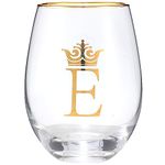 COFOZA Personalized Initial Gifts Letter E 15 Ounce Wine Glass Tumbler Wedding Bridesmaid Birthday Graduation Gift for Women Men Monogrammed Gift Cup (E)