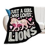 Just A Girl Who Love Lions Blanket Lion Decor Animal Throw Blanket Lion Blanket Gifts for Girls Boys Super Warm Soft Plush Lightweight Fleece Flannel Bedding Blanket for Kids Adults Men Women 50"X40"