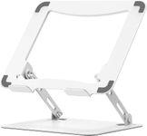 amazon basics Tabletop Laptop Stand, Ergonomic Adjustable & Ventilated Metal Riser Holder for Desk Fits Upto 15.6 Inch Laptops (White)