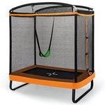 COSTWAY 6FT Kids Trampoline, 2 in 1 Toddler Trampolines with Swing and Enclosure Safety Net, Rectangle Trampoline for Outdoor (Black + Orange)