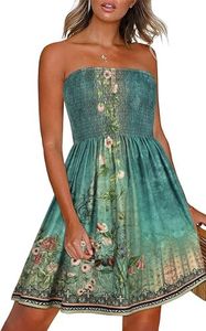 Summer Women Dresses Beach Cover Ups Sleeveless Boho Floral Print Sundress (Green Print Flower,2XL)