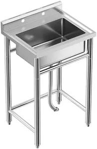 GarveeTech Freestanding Single Bowl Sink, NSF Commercial Kitchen Utility Sink Set with Workbench, Stainless Steel Sink for Kitchen, Bar, Garage, Backyard (28in)