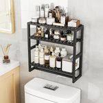 Galood Over The Toilet Storage Bathroom Organizers and Storage Shelves Adjustable 3 Tiers Floating Shelves for Wall Mounted Shelves with Hanging Rod (Black)