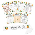 Sinasasspel 301pcs Little Cutie Baby Shower Games Set Pack of 7 Activities for 50 Guests includes Orange Mom to Be Sash, Baby Bingo, Baby Predictions, Baby Word Scramble and More, Each 5x7 Inches