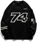 Vamtac Oversized Sweatshirt Vintage Crewneck Streetwear Graphic Pullover Long Sleeve Round Neck Tops Black L