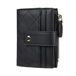 Women's Cute Leather Card Holder Small Compact Bifold Wallet with Zip Coin Pocket, Black