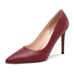 DearOnly Womens High Stiletto Heel Dress Slip-on Close Pointed Toe Pumps Sexy Basic Classic Prom Shoes 3.9 Inches Heels Burgundy Red 8 M US