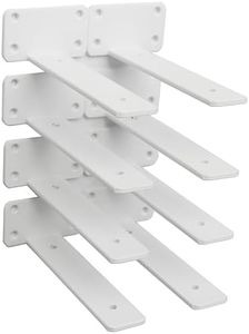 8 Pack - 7 inch White Hidden L Shelf Bracket (1/5 Inch Thicked) Iron Floating Shelf Brackets Rustic Industrial Metal Brackets for Shelf Support