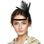 MWOOT 1920s Feather Headband, Black Feather Headband, Flapper Headband Vintage Classic Theme Party