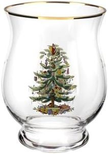 Spode Christmas Tree Hurricane Pillar Candle Holder, Glass Flower Vase, Terrarium Planter, Decorative Centerpiece, Use for Floating Tealights, Home Display, Holiday, 6.5”