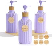 Shampoo and Conditioner Dispenser Set of 3, 16OZ Refillable Purple Shampoo and Conditioner Bottles Extra-Thick Plastic Empty Body Wash Dispenser with Pump and Tray Tags Bathroom Shower Soap Dispenser