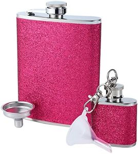 2Pack Flasks for Liquor for Women 8OZ & 1OZ Mini Flask 18/8 Stainless Steel - Girls Cute Glitter Pocket Flask with Funnel for Drink Bar BBQS and Traveling