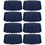 8 Pack 90 Inch Round Tablecloth, Navy Blue Polyester Fabric Table Cloth for Round Table, Stain and Wrinkle Washable Table Cover for Wedding Party Dining Table Buffet Banquet Restaurant and Camping