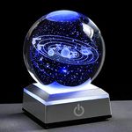 3D Solar System Crystal Ball with LED Colorful Lighting Touch Base, Solar System Model Decor Science Astronomy Gifts God Bless The World Easter Religious Space Gifts Decor