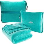 BlueHills Premium Soft Travel Blanket Pillow Airplane Blanket Packed in Soft Bag Pillowcase with Hand Luggage Belt and Backpack Clip, Compact Pack Large Blanket for Any Travel (Teal Green T006)