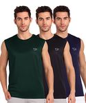 TQH Solid Men Round Neck Sleeveless Black, Navy Blue, Green Slim Fit T-Shirt