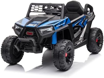 TOBBI 12V Kids Ride on Car, Electric Off-Road UTV Truck with Forward and Reverse Functions, Double Open Doors, Safety Belt, Horn, Music, and Lights for Kids Aged 3-5 Years (Blue)