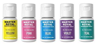 MASTER ROYAL BACKNCOOK TOOLS Concentrated Gel Food Color ( Pack of 5 ) for Cakes Chocolates Icing Whip Cream Pi�ata Sweets Pastries Multicolor(Blue/Yellow/Violet/Pink/Teal) Multicolor