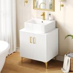 DWVO Bathroom Vanity 24 Inch with Counter Top Sink Combo, Modern Bathroom Storage Vanity Cabinet Set Included 2 Large Soft Closing Doors, Drain, Gold Handles & Legs, White