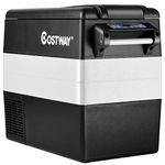 COSTWAY Portable Car Refrigerator, 55-Quart Dual-zone Electric Cooler with LCD Display, Shockproof Design, -4°F to 50°F, 12V/24V DC, 100-240V AC, 12 Volt Refrigerator for RV Travel Camping, Silver