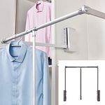 thickvalley Wardrobe Pull Down Hanging Rail, Lift Clothes Wardrobe Rail, Adjustable Width 450-600MM(S)/600-830MM(M)/830-1150MM(L), Wardrobe Lift Cloth Hanger Hanging Clothes, Loading 30kg,Silver-M