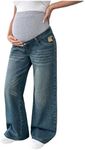 MakeMeChic Women's Maternity Bootcut Jeans Wide Leg Over The Belly Straight Pregnancy Denim Pants Blue Small