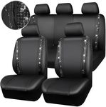 CAR PASS Leather Bling Diamond Car Seat Covers Full Set, Shining Rhinestone Waterproof Durable Rear with Zipper, Universal Fit Automotive Glitter Crystal Sparkle Strip for Cute Women Girly Black