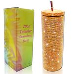 XMYAINA 20oz Bling Diamond Tumbler with Lid and Straw Studded Skinny Tumbler Stainless Steel Vacuum Insulated Water Bottle Double Wall Iced Coffee Mug Reusable Glitter Cups (Orange AB)