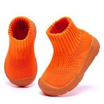 MORENDL Baby Sock Shoes Toddler Walking Shoes Non-Slip Sneakers Boys & Girls Infant Slippers Neonorange 15-18 Months