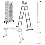 Corvids 14.5 Feet (16 Steps) Portable & Compact Folding Aluminium Multipurpose Super Ladder | 2-Year Warranty | Ladder for Home & Industrial Use - Capacity 120 Kg