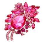 Rosemarie & Jubalee Women's Colorful Glass Crystal Teardrop Flower Statement Brooch Pin Pendant Pink