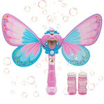King Sport Bubble Machine Magic Bubble Wand Bubble Blower with Light & Music, 2 Bubble Solution Bottle – Blue Maker Butterfly Safe Durable Simple Handheld Bubble Maker Toys
