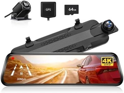 WOLFBOX G930 10'' Rear View Mirror Camera with 5.8GHz WiFi, 4K Dash Cam Front and Rear with WDR, Touch Screen Rearview Mirror Backup Camera, Parking Monitor, Reverse Assist, Includes 64GB Card & GPS