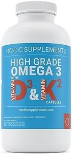 Nordic Supplements Omega 3 Fish Oil 1000mg with Vitamin D 4000iu and K2 100ug - 180 Capsules Supplements