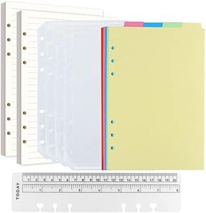 Juego de Notebook A5 Recargable,2 Paquetes/160 Hojas A5 Papel de 6 Orificios Recargas para Papel Filofax,5 Divisores de Color A5 de Tema,4 Bolsillos Carpetas y 1 Regla de Escala(20CM)