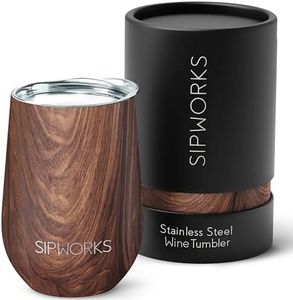 Sipworks Wine Tumbler with Lid - 12 oz Stainless Steel Tumblers with Removable Lid & Double Walled Vacuum Insulation - Leakproof, Shatterproof Insulated Wine Tumbler for Travel - Mahogany