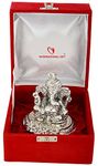 INTERNATIONAL GIFT® Silver Plated Pagdi Ganesh God Idol Statue Oxidized Finish with Beautiful Velvet Box Packing and with Carry Bag (10H x 8W x 8L Centimeters)