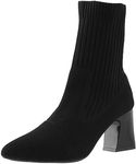 Boots for Women Ankle Booties Knit Sock Boots Pointed Toe Chunky Heel Lightweight Comfort Booties Slip on Ladies Fall Boots Dressy Vintage Fall Winter Casual Boot (Black, 6.5)