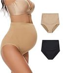 KUNINDOME Maternity Underwear Over Bump, Seamless Support Maternity Panties, Plus Size, Multi Pack, 2 Pack. Nude + Black, Large