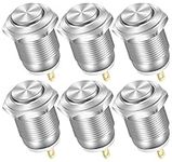 DaierTek 6pcs 12mm Momentary Push Button Switch 12V Waterproof Power Pushbutton Small Round Chrome Stainless Metal 2pin N/O