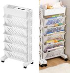 Movable Bookshelf, Rotatable Rolling Organization Shelf Removable Practical Stable Structure Compact for Home (6 Layer)