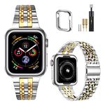 MioHHR Compatible with Apple Watch band 38mm 40mm 41mm, Solid Stainless Steel Metal Strap for iWatch Series 8 7 6 5 4 3 2 1 SE Men and Women (Silver Gold)