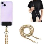 WISKA Cell Phone Lanyard Crossbody Hanging Chain Mobile Holder Sling Around Neck to Carry iPhone & Smartphone with Detachable Crossbody Shoulder Neck Strap for Girls Braided Gold Chain (Brown)