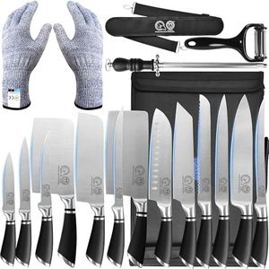 XYJ Professional Knife Sets for Master Chefs, Chef Knife Set with Bag, Sheath, Culinary Kitchen Butcher Meat Knives, Cooking Cutting, Santoku, Tools, Fruits, Stainless Steel