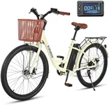 Viribus Electric Bike for Adults Women, 7 Speed Step Through Electric Cruiser Bike 350W with 468wh Battery, Lightweight Aluminum Frame, City Commuter E Bikes with Basket Female Ladies 26 in Cream